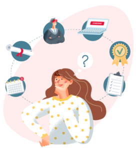 Bien choisir son outil de gestion – Créez des synergies avec AMMON, l’ERP de VAL Software Illustration représentant des collaborateurs d’un organisme de formation choisissant un outil de gestion performant et synergique comme l’ERP AMMON de VAL Software.